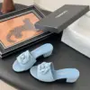 Chanel Women Light Blue Fabric Floral Slide Sandals product view 2