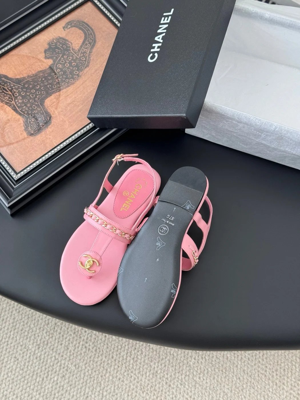 Chanel Women Pink Leather Sandals product view 4