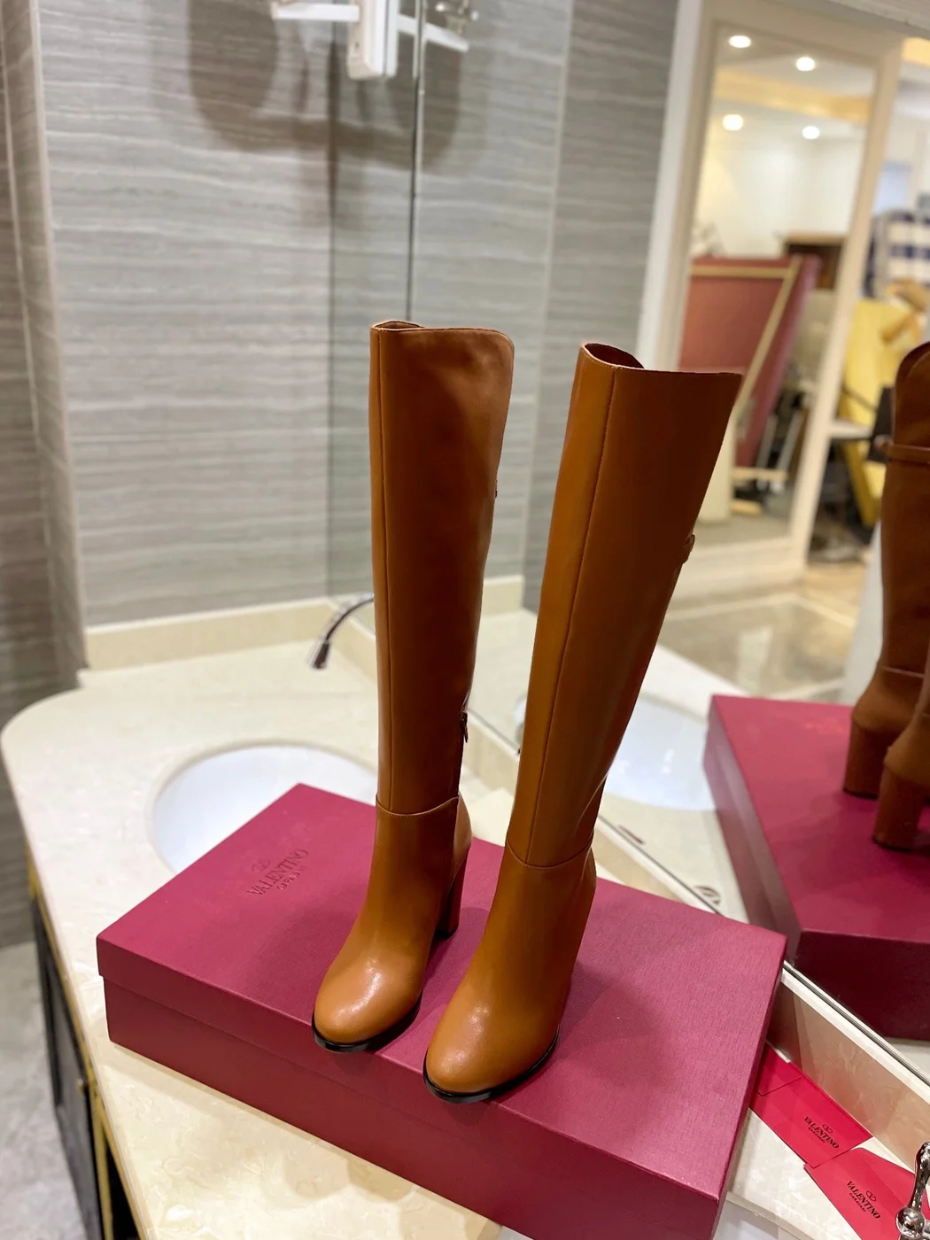 Valentino Women Brown Leather Knee High Boots — Upper-Shaft Buckle Detail product view 4