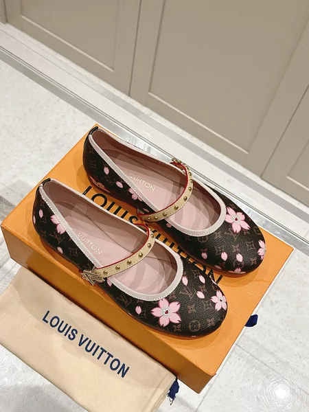 Louis Vuitton Women Brown Canvas Pink Floral Patterned Flats product photo