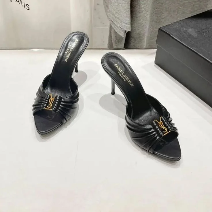 Saint Laurent Opyum Style Pleated Mule Heels – Burgundy & Black Patent Finish product view 3