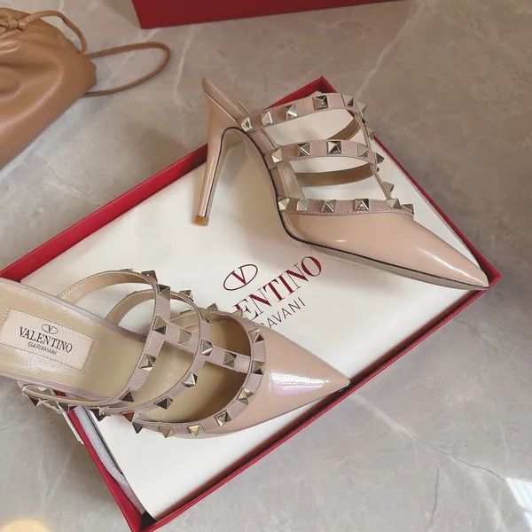 Valentino Women Nude Patent Leather Studded Mules product view 6