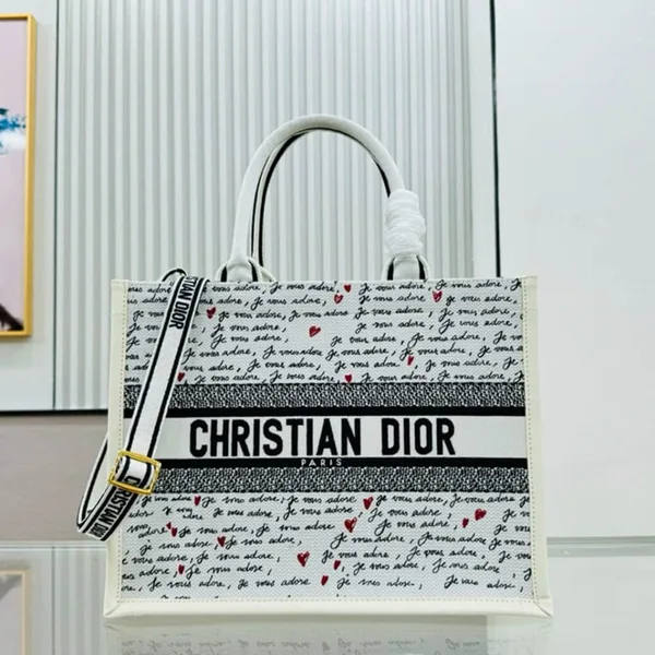 Dior Medium Book Tote — White Script Pattern product photo