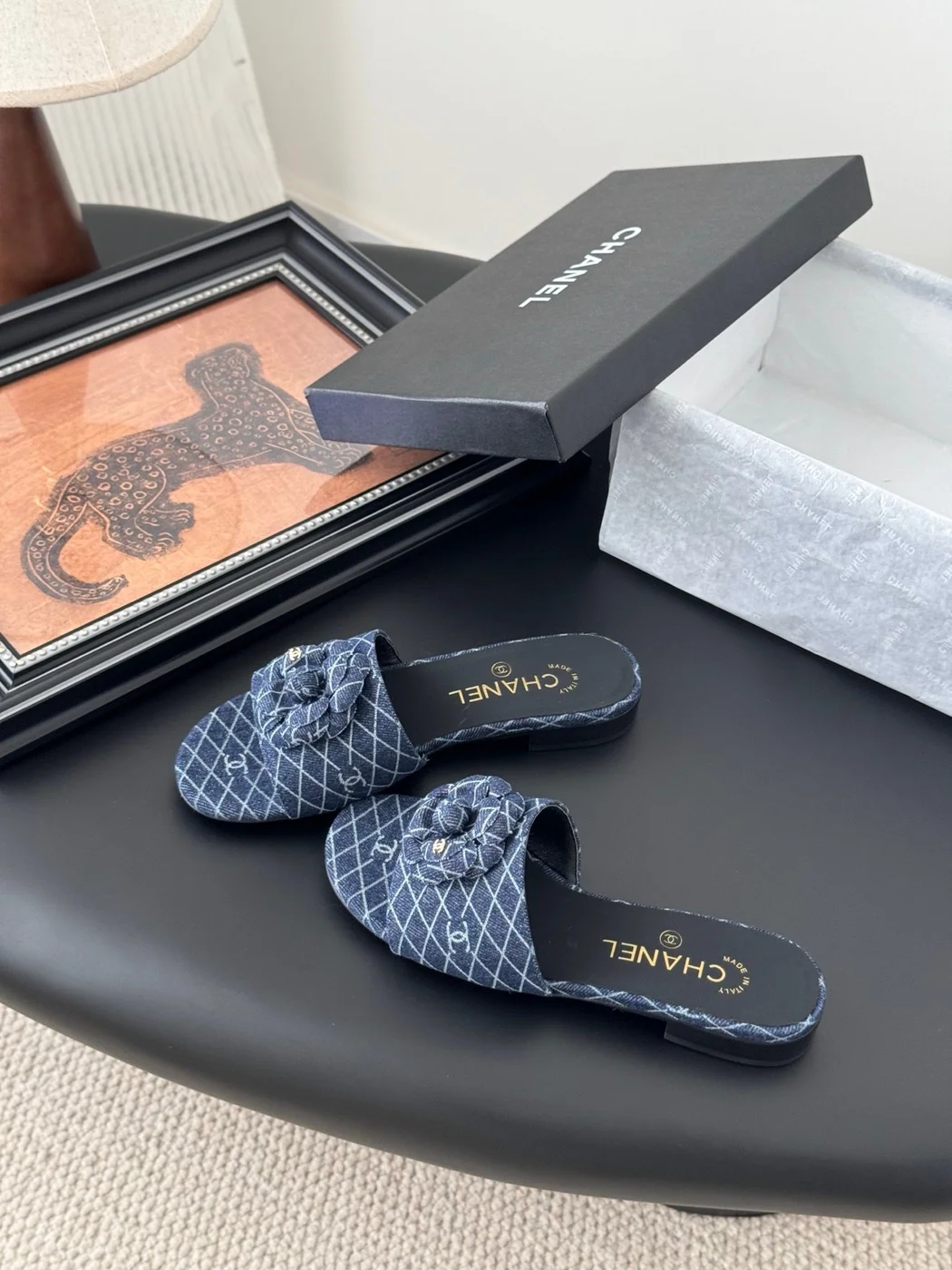 Chanel Women Blue Denim Mules Flats product view 2