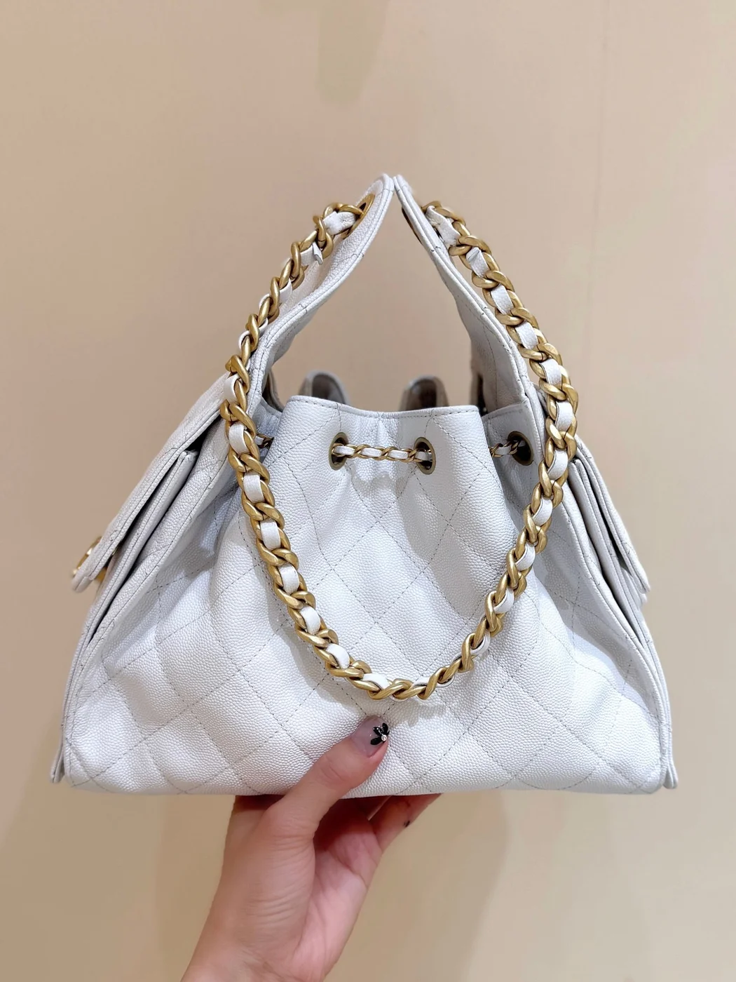Chanel 25 Handbag In White 30 Gold Hardware product view 5