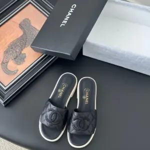 Chanel Women Black Leather Quilted Slides — Tonal CC Detail product photo