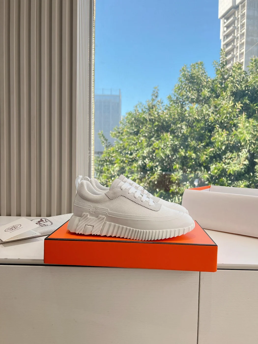 Hermès Women White Mesh And Leather Sneakers product view 6
