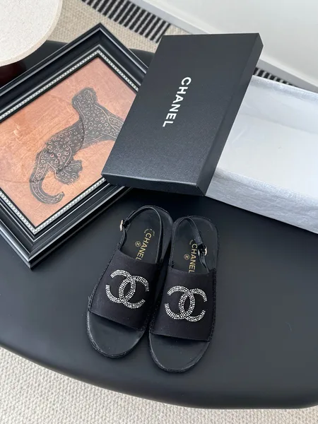 Chanel Women Black Fabric Logo Embellished Sandals product photo