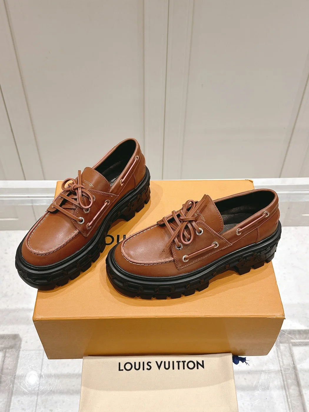 Louis Vuitton Women Brown Leather Chunky Sole Loafers product view 5