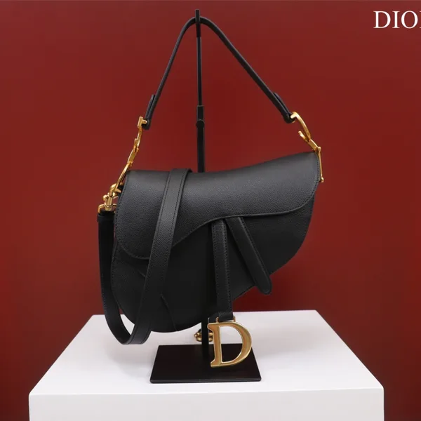 Dior Saddle Handbags Black With Lock Yellow Gold 25x20x6.5 cm product photo