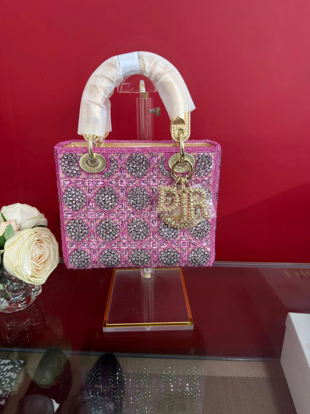 Dior Lady Bag Metallic Calfskin & Satin with Rose Des Vent product view 3