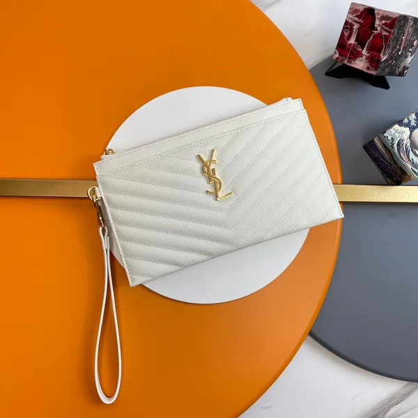 Saint Laurent Cassandre MATTELASÈ Large Zipped Pouch In Grain De Poudre Embossed Leather product photo
