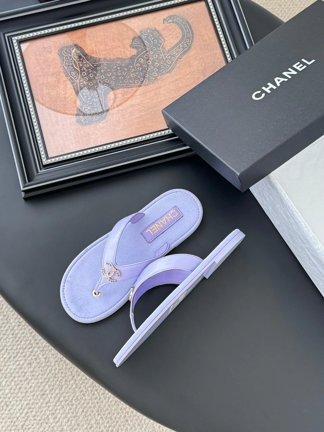 Chanel Women Light Purple Leather Slides product view 4