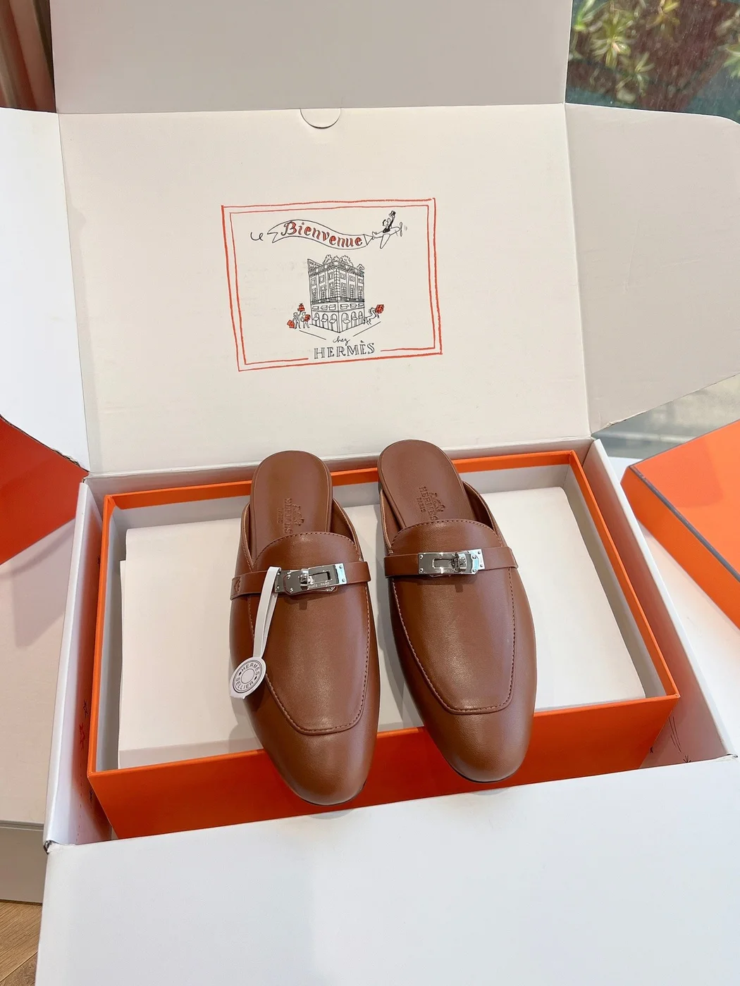Hermès Women Brown Leather Slip On Mules product view 3