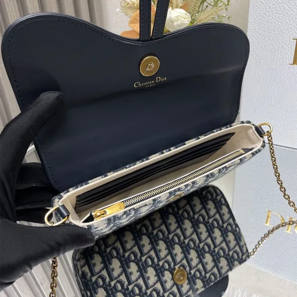 Dior Medium Saddle Pouch with Chain — Navy Blue Oblique product view 7