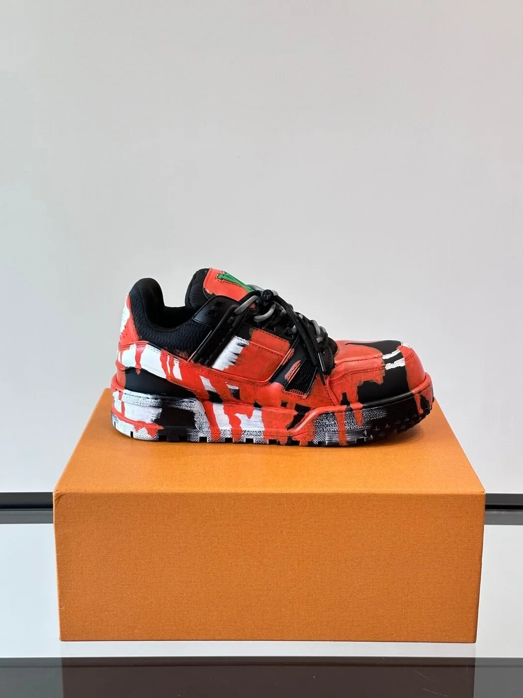 Louis Vuitton Men Red Black Leather Sneakers product view 6