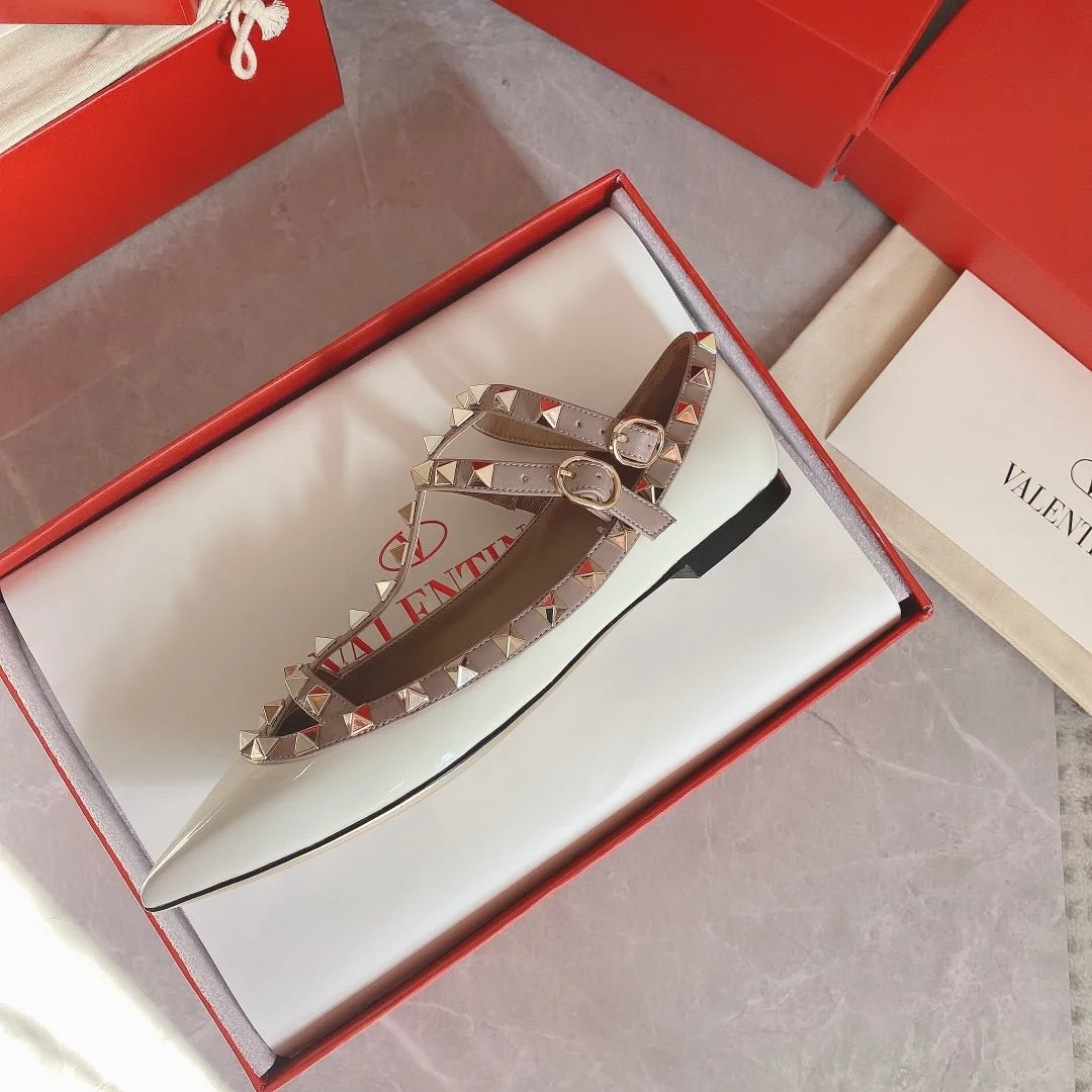 Valentino Women White Patent Leather Studded Flats product view 5
