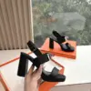 Hermès Women Black Leather Sandals — Wide-Strap Slingback product view 3