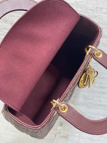 Dior Medium Lady Bag 24 In Burgundy Gold Hardware product view 5