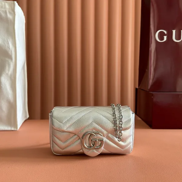 Gucci GG Marmont Bag 16 In Silver Lambskin product photo