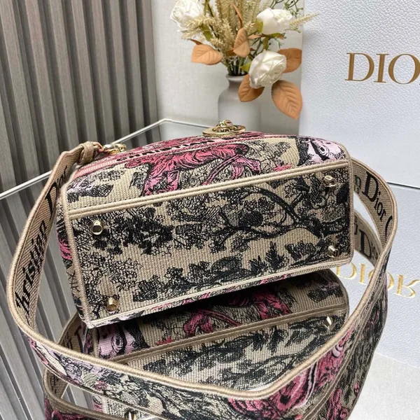 Dior Medium Dioriviera Lady D-Lite Bag — Black and Pink Pattern product view 4