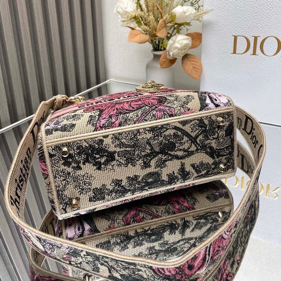 Dior Medium Dioriviera Lady D-Lite Bag — Black and Pink Pattern product view 4