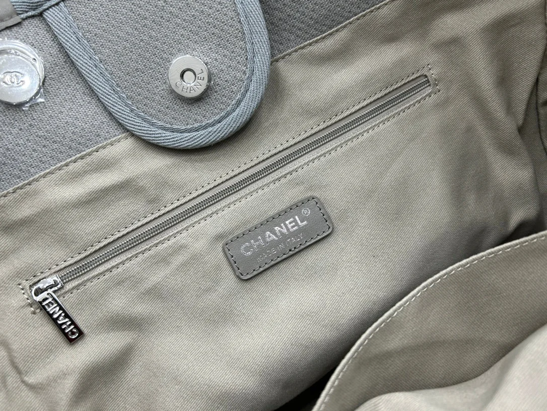 Chanel Cc Deauville Large 38 Tote Bag In Grey Canvas With White Logo product view 6