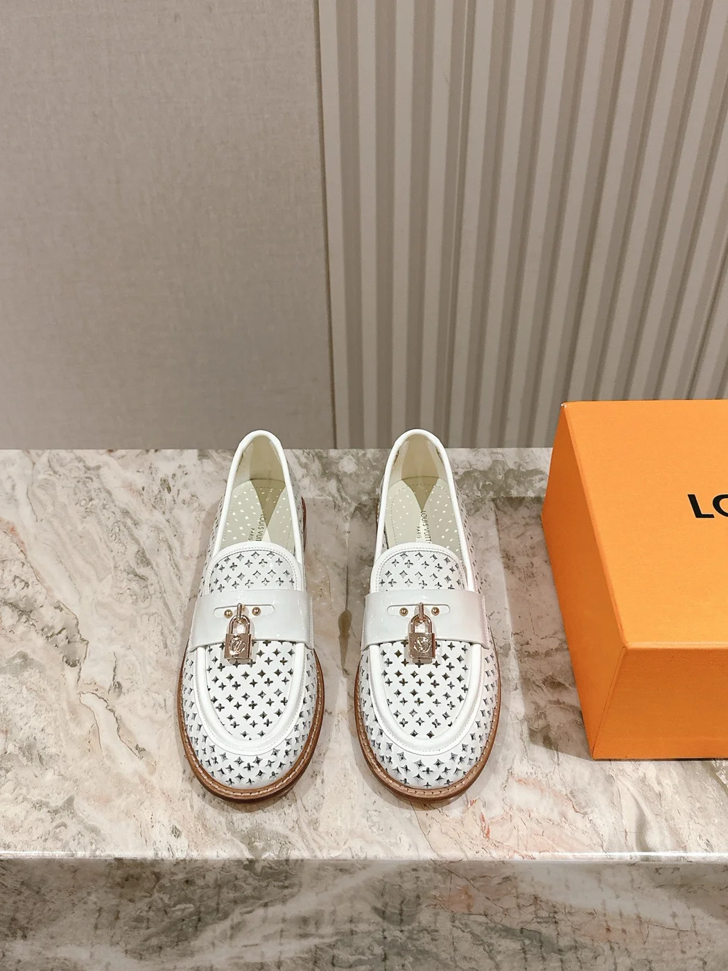Louis Vuitton Women White Leather Loafers — Woven Upper Detail product view 1