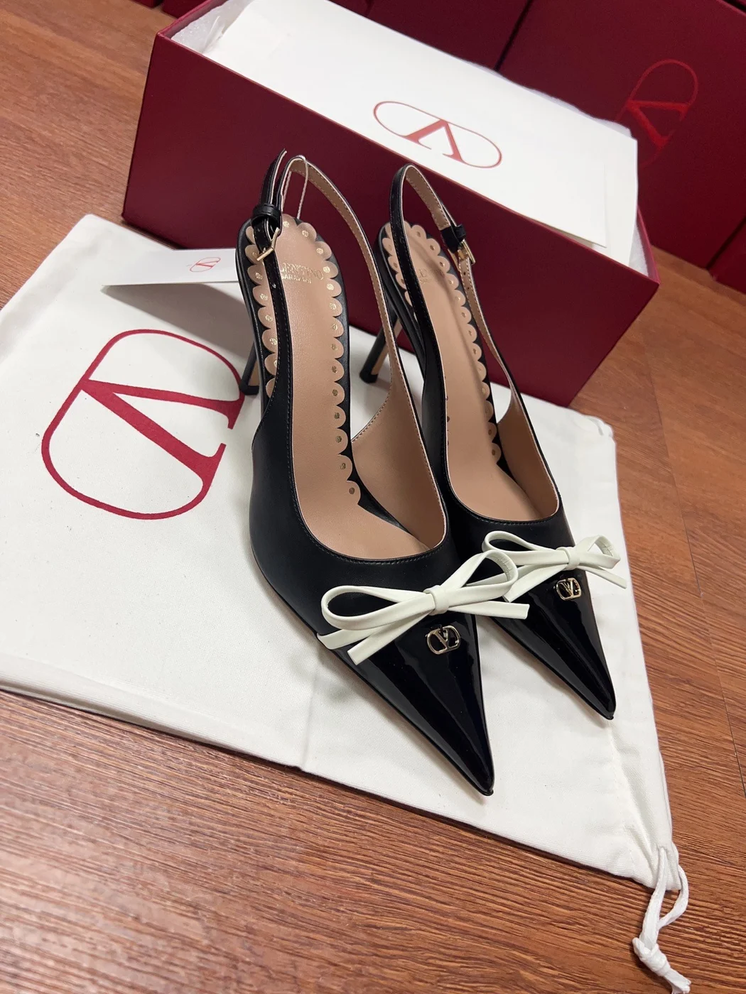 Valentino Women Black Patent Leather Bow Slingback Pumps product view 3