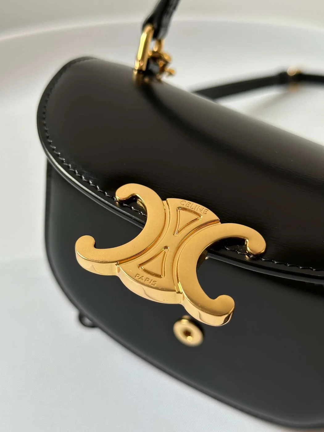 Celine Mini Crossbody Black Leather Strap Gold Lock 15.5x11cm Bag product view 5