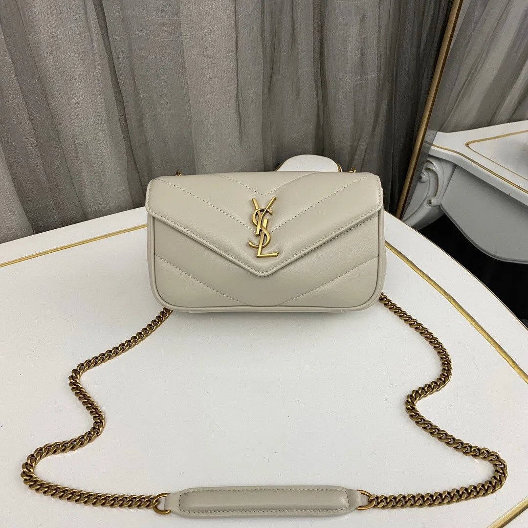 Saint Laurent Loulou medium in Matelassé Lambskin White Bag product view 1