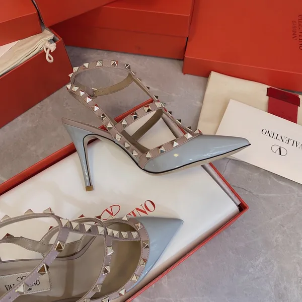 Valentino Women Light Blue Patent Leather Studded Heels product view 4