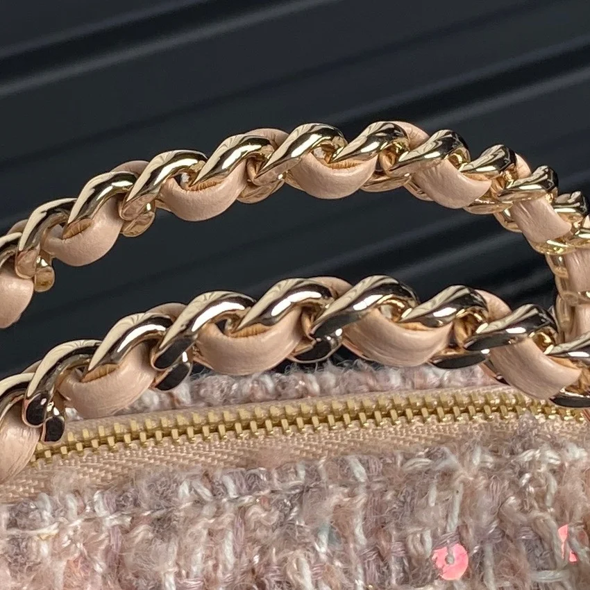 Chanel 24B Cc Quilted Chain Top Handle Pink Tweed / Sequin Bag product view 3