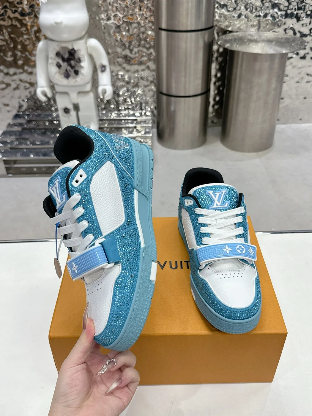 Louis Vuitton Women Sneakers — White and Turquoise Blue product view 2