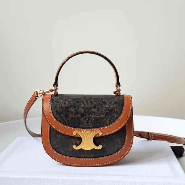 Celine Mini Handle Crossbody Handbag Brown Strap 15.5x11cm product photo