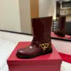 Valentino Women Burgundy Leather Mid-Calf Boots product view 5
