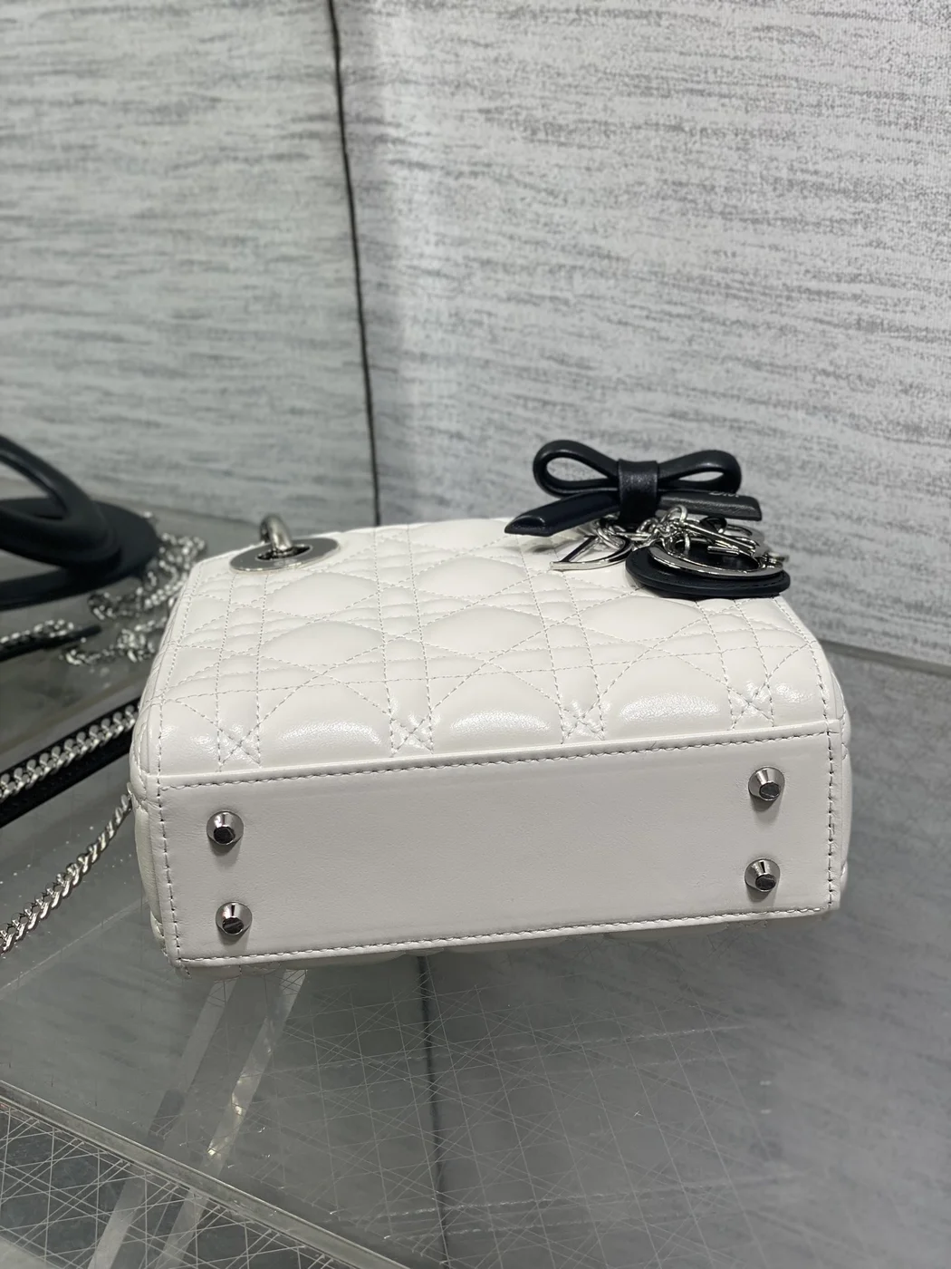 Dior Mini Lady Dior Bag with Chain in two-tone latte and black product view 2