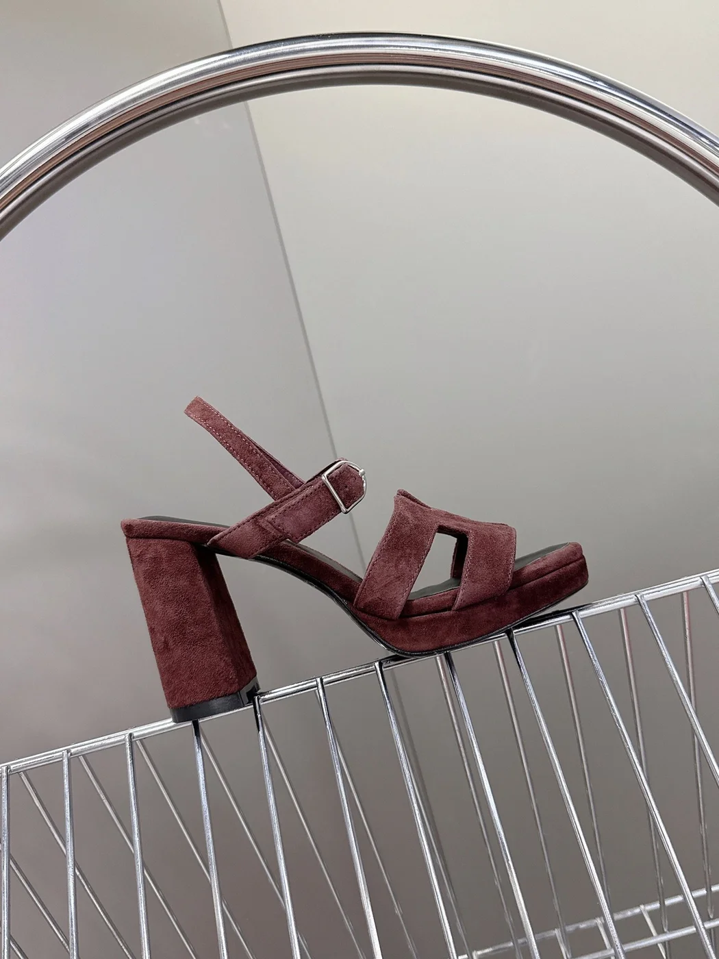Hermès Women Burgundy Suede Heels product view 5