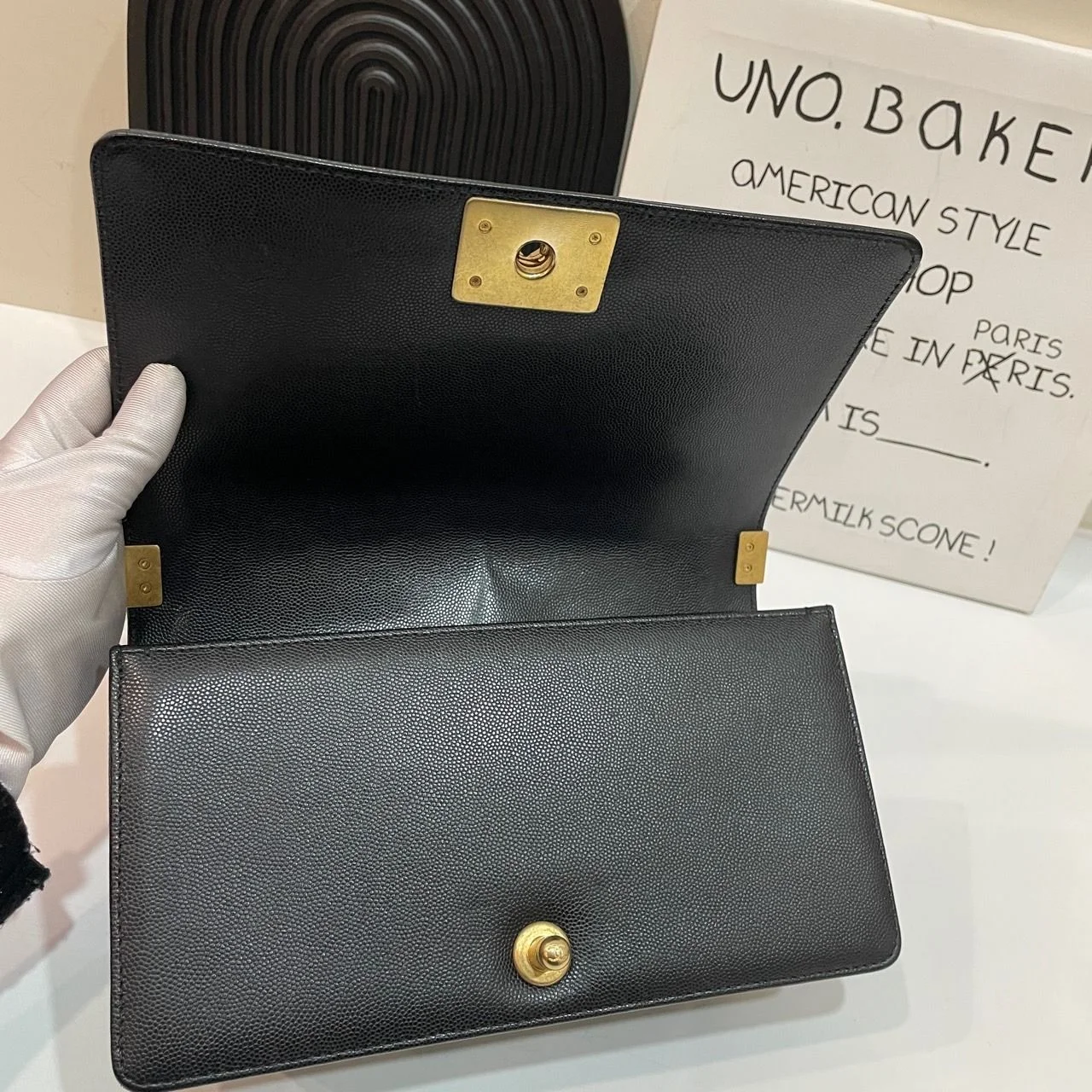 Chanel Boy Handbags Pebbled Leather Black 25.5 cm product view 5