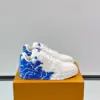 Louis Vuitton Men White and Blue Sneakers — Blue Floral Side Pattern product view 1