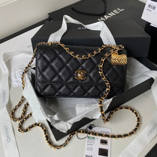 Chanel Woc Charm Handbag Lizard Skin Black With Gold Lock 20 cm product photo