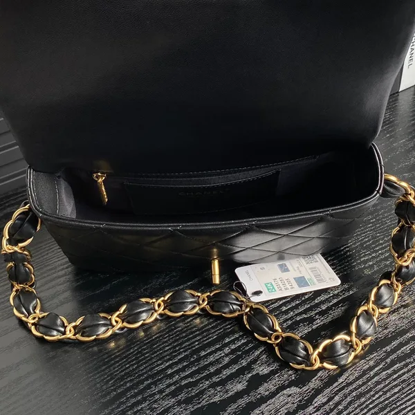 Chanel Medium Flap Bag 26 In Black Calfskin Gold Double C Thick Chain product view 7