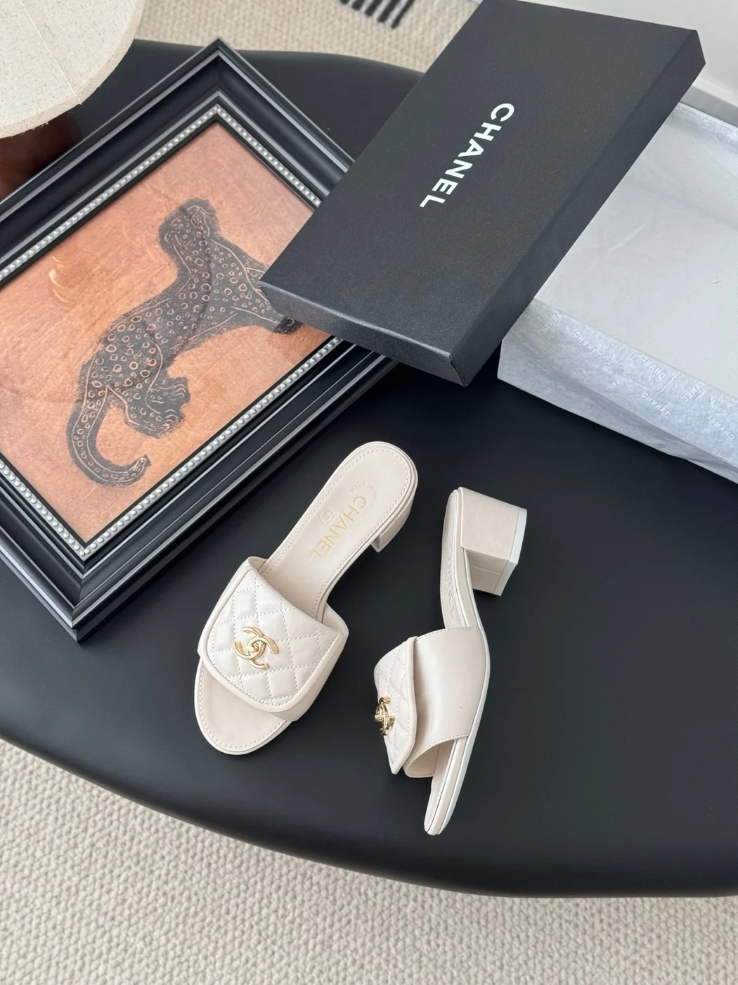 Chanel Women Ivory Quilted Leather Mules — Chain-Woven CC Detail product view 3
