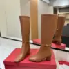 Valentino Women Tan Leather Mid-Calf Boots product view 2
