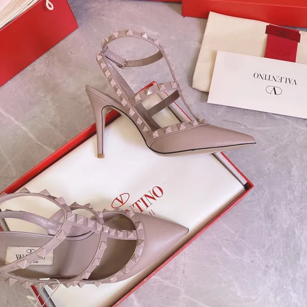 Valentino Women Beige Leather Studded Pumps product view 3