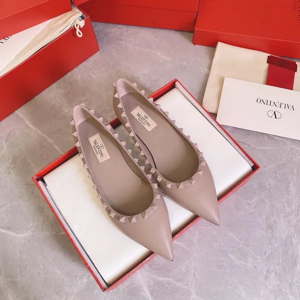 Valentino Women Beige Leather Pointed Flats product view 2