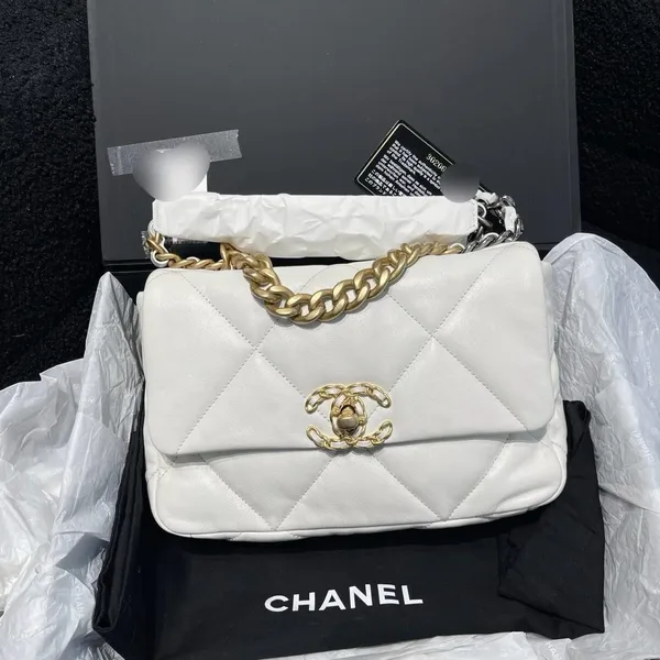 Chanel 19 Flap Medium White Lambskin Bag product photo