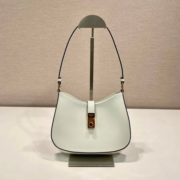 Prada Cleo Shoulder Bag 22 In White Brushed Lambskin With Clasp Closure product photo