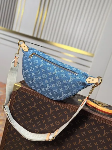 Louis Vuitton 25S Bumbag 38 In Blue Monogram Denim Leather Trim Gold Hardware Bag product view 2