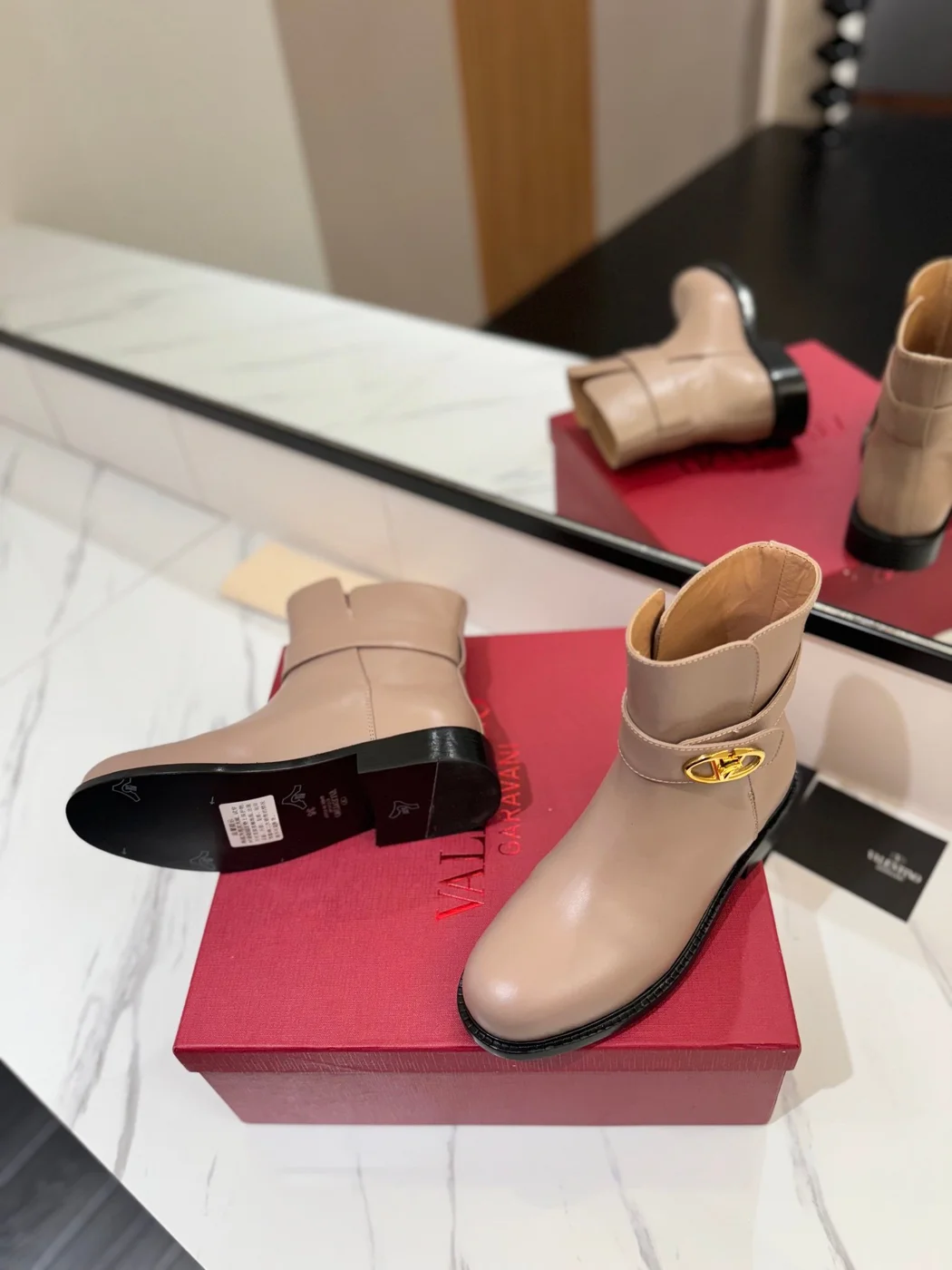 Valentino Women Beige Leather Ankle Boots product view 2